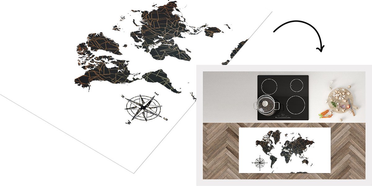 KitchenYeah Keukenloper - Loper keuken - Wereldkaart - Windroos - Goud - Design - Keukenloper vinyl, foto 2