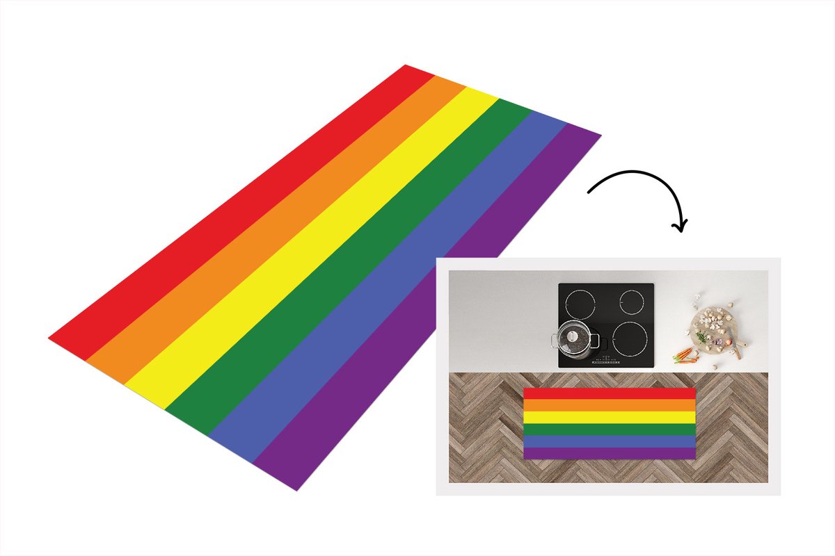 KitchenYeah Keukenloper - Loper keuken - Regenboog - Love - Pride - 120x50 cm - Keukenloper vinyl Multicolor