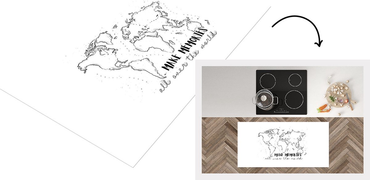 KitchenYeah Keukenloper - Loper keuken - Kaart - Wereld - Minimalisme - 120x60 cm - Keukenloper vinyl Multicolor