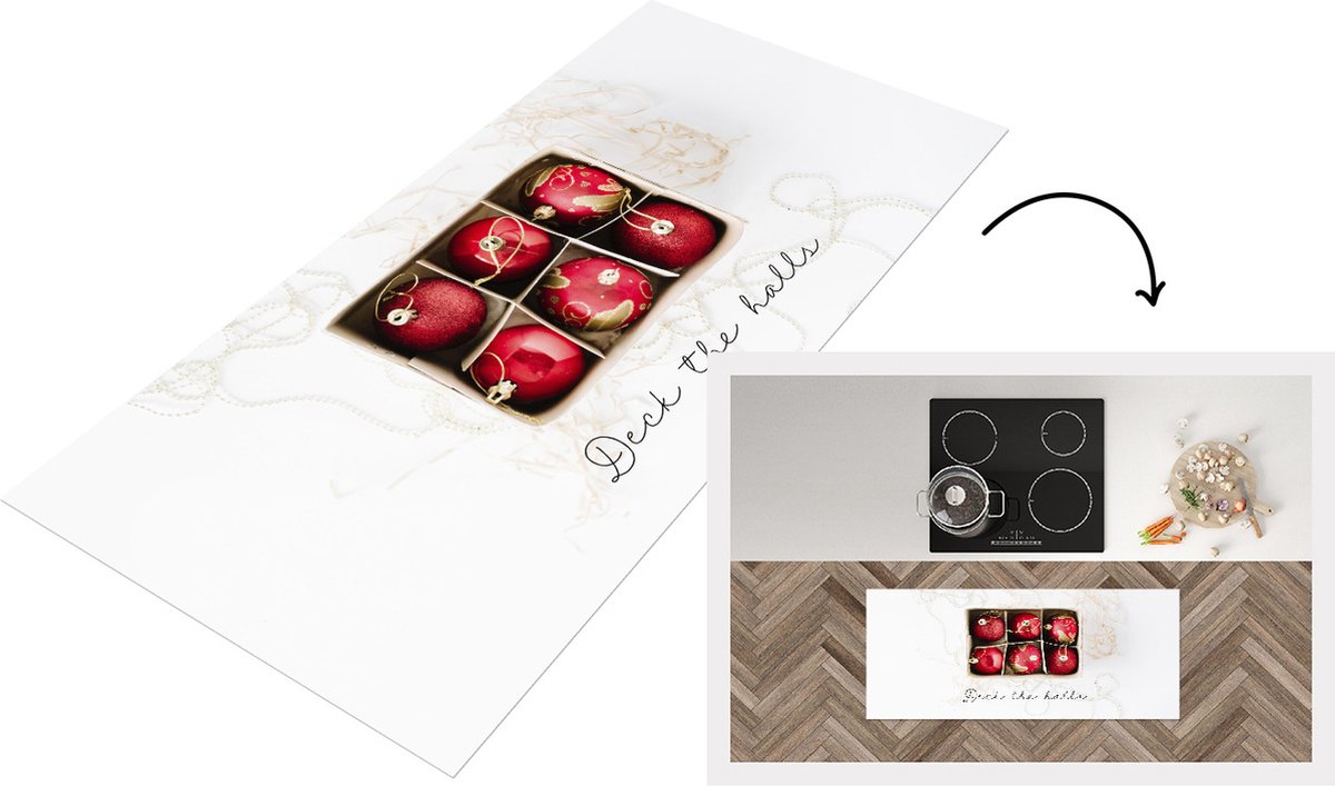KitchenYeah Keukenloper - Loper keuken - Kerstballen - Rood - Goud - Keukenloper vinyl Multicolor