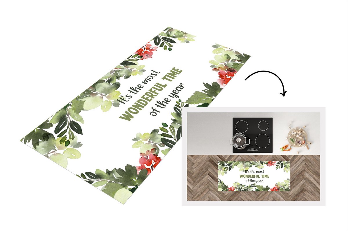 KitchenYeah Keukenloper - Loper keuken - Kerst - Quote - Waterverf - 120x50 cm - Keukenloper vinyl Multicolor