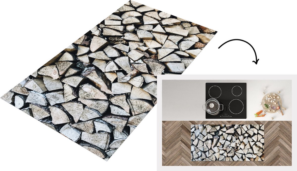 KitchenYeah Keukenloper - Loper keuken - Hout - Haard - Winter - Keukenloper vinyl, foto 2