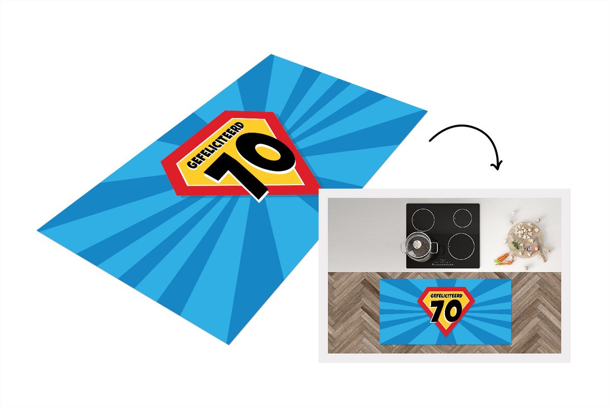 KitchenYeah Keukenloper - Loper keuken - Verjaardag - Superheld - 70 Jaar - 120x60 cm - Keukenloper vinyl Multicolor