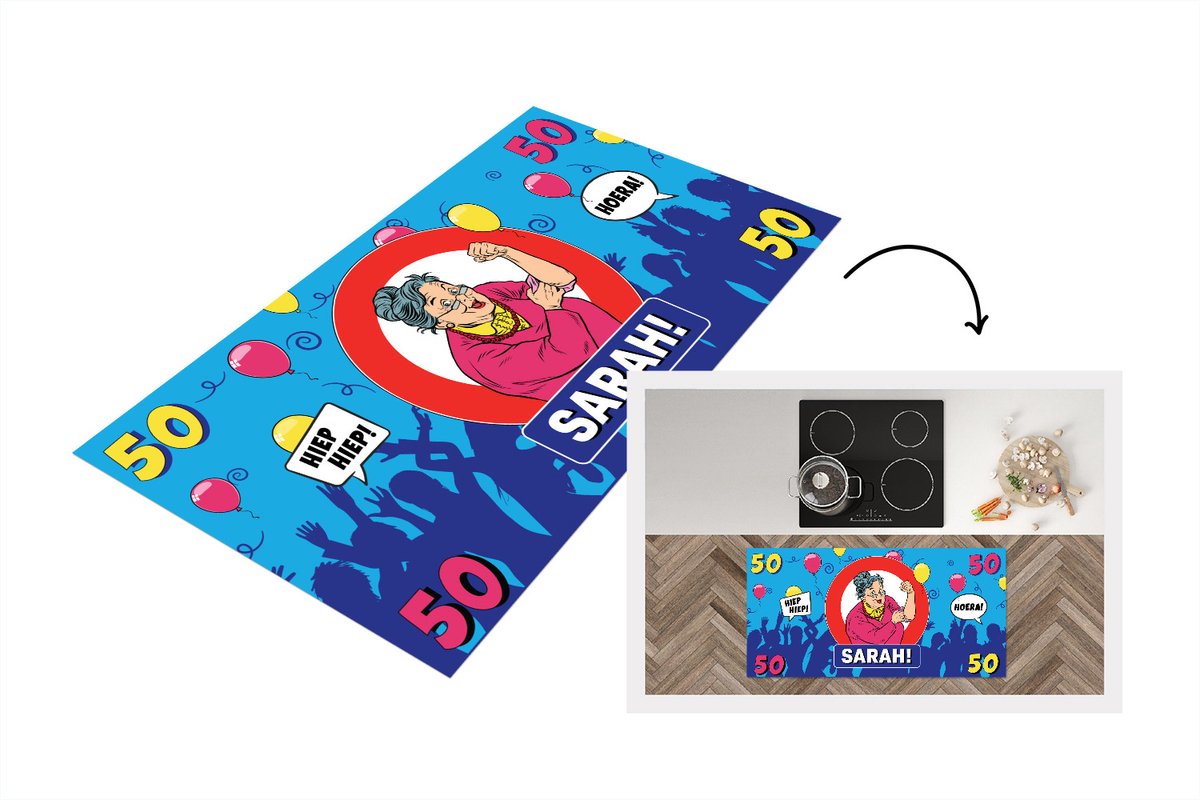 KitchenYeah Keukenloper - Loper keuken - Jubileum - 50 Jaar Sarah - Verjaardag - 120x60 cm - Keukenloper vinyl Multicolor