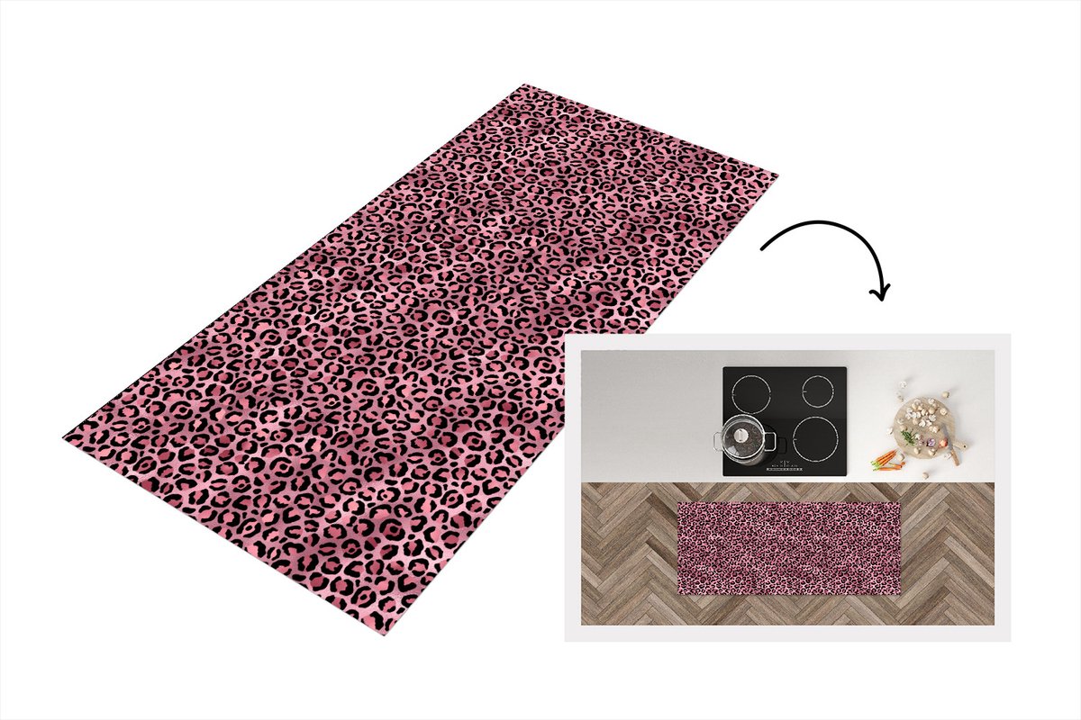 KitchenYeah Keukenloper - Loper keuken - Panter - Roze - Dierenprint - Patronen - 120x50 cm - Keukenloper vinyl Multicolor