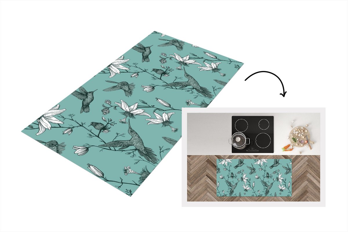 KitchenYeah Keukenloper - Loper keuken - Patronen - Vogel - Bloemen - 120x60 cm - Keukenloper vinyl Multicolor