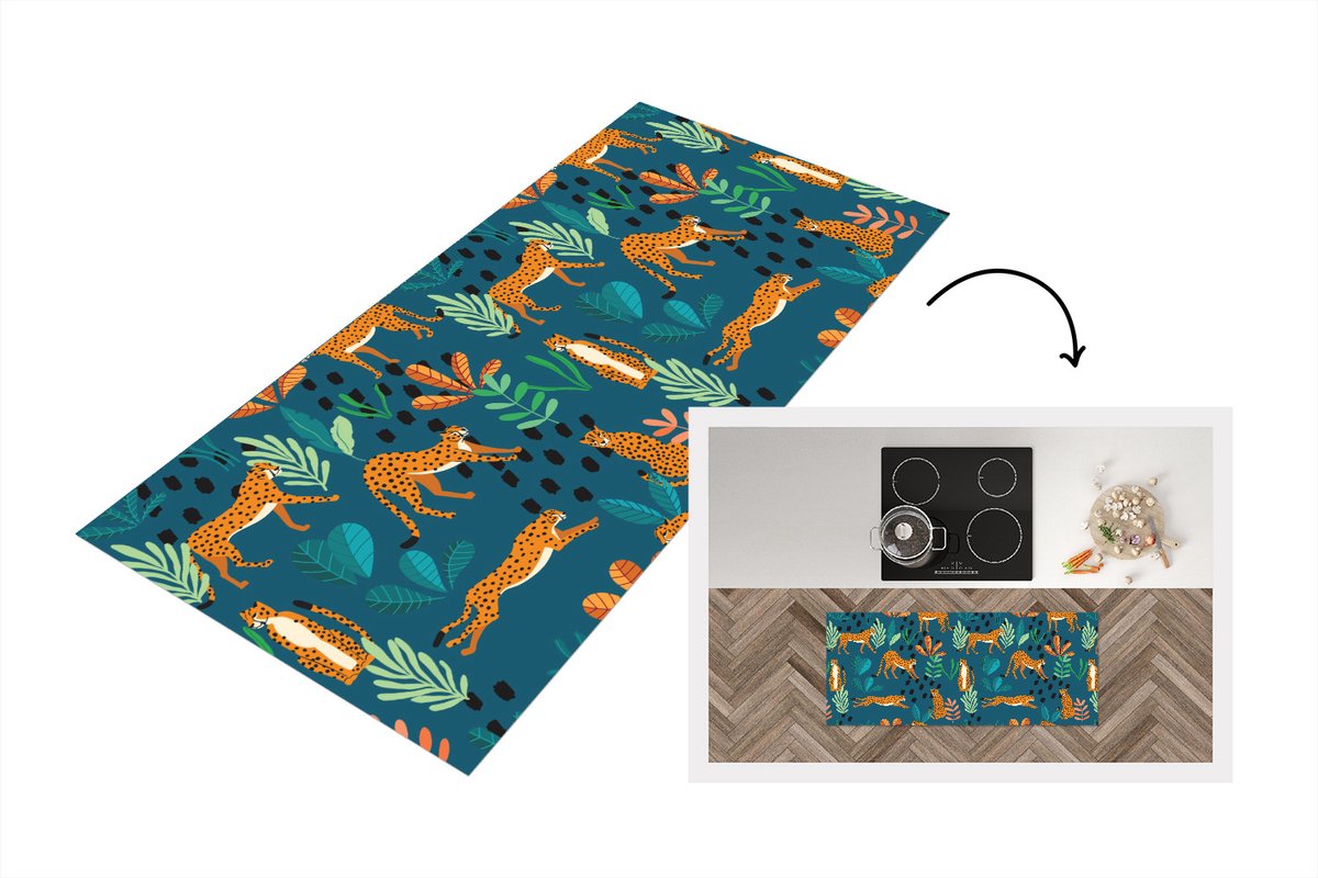 KitchenYeah Keukenloper - Loper keuken - Patronen - Tiger - Planten - 120x50 cm - Keukenloper vinyl Multicolor