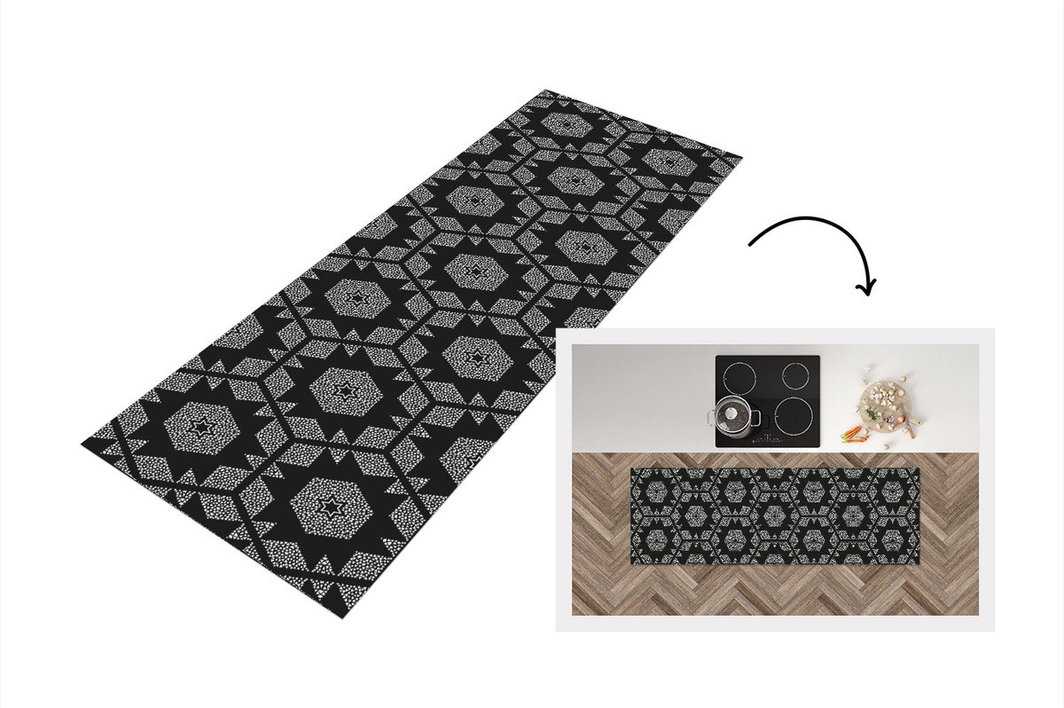 KitchenYeah Keukenloper - Loper keuken - Kerstster - Geometrie - Winter - Patronen - 180x60 cm - Keukenloper vinyl Multicolor