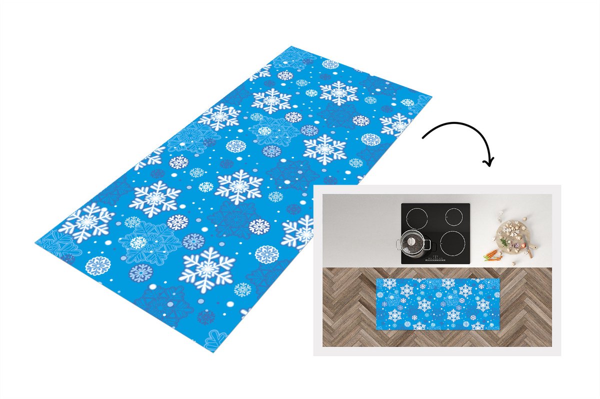 KitchenYeah Keukenloper - Loper keuken - Sneeuwvlok - Winter - Kerst - Patronen - 120x50 cm - Keukenloper vinyl Multicolor