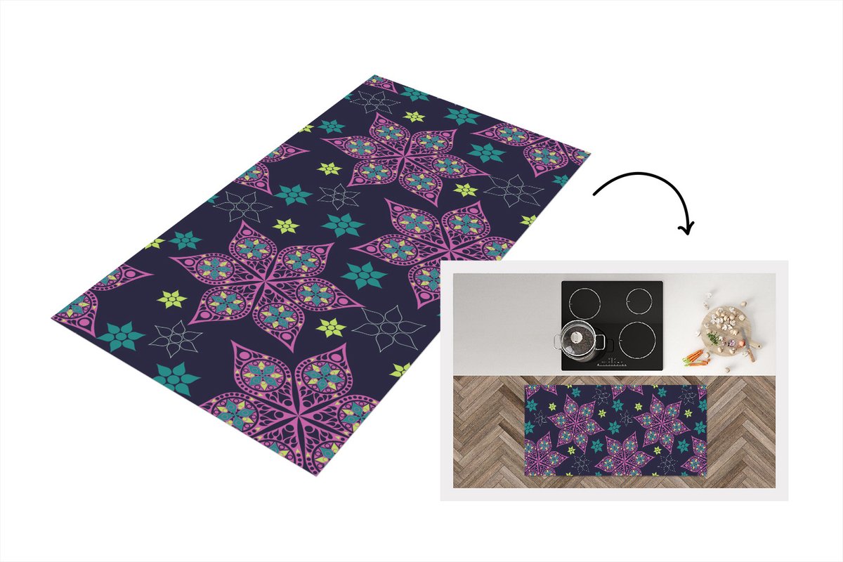 KitchenYeah Keukenloper - Loper keuken - Sterren - Regenboog - Luxe - Winter - Patroon - 120x60 cm - Keukenloper vinyl Multicolor