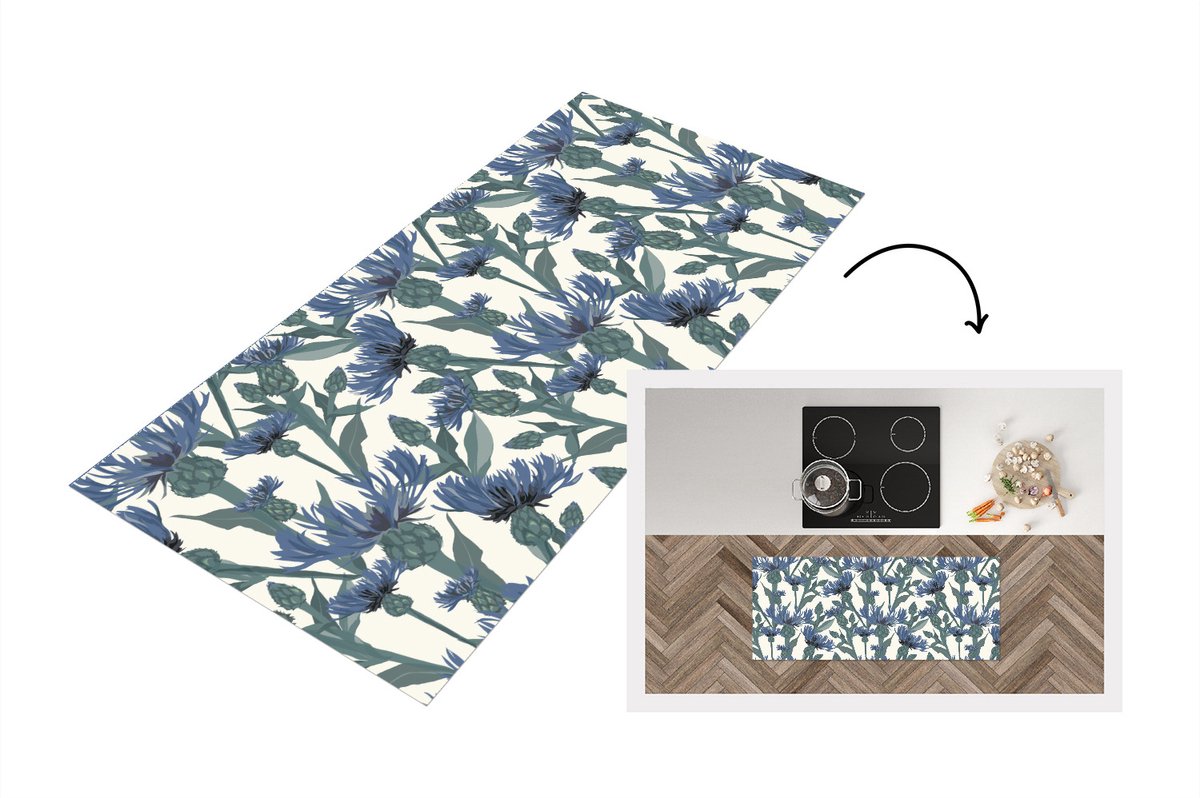 KitchenYeah Keukenloper - Loper keuken - Patronen - Korenbloem - Natuur - Plant - Keukenloper vinyl Multicolor