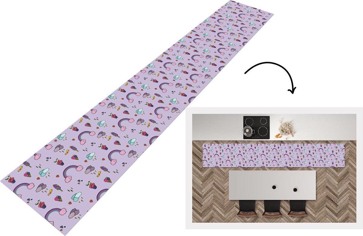 KitchenYeah Keukenloper - Loper keuken - Patronen - Regenboog - Kroon - 300x50 cm - Keukenloper vinyl Multicolor