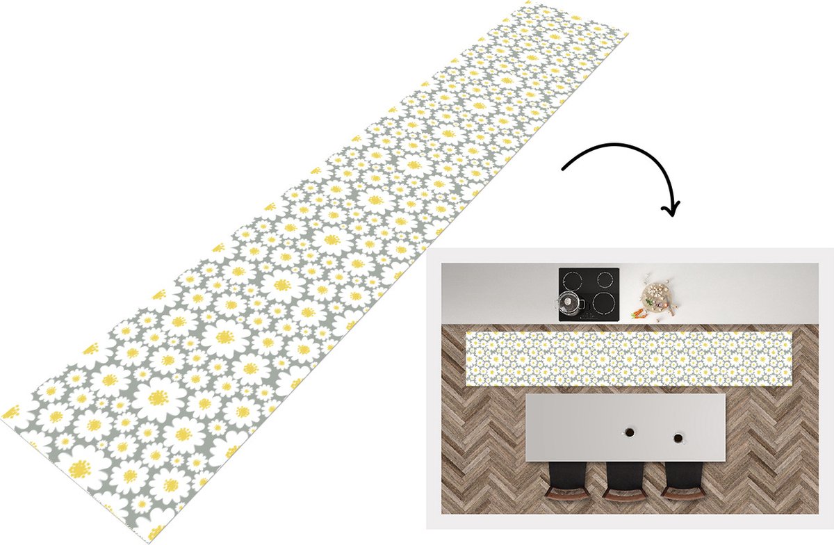 KitchenYeah Keukenloper - Loper keuken - Meisjes - Daisy - Bloemen - Patronen - 300x50 cm - Keukenloper vinyl Multicolor