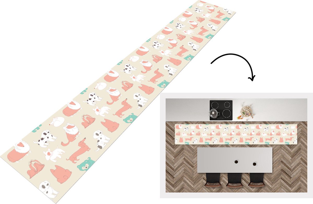 KitchenYeah Keukenloper - Loper keuken - Patroon - Hond - Puppy - 300x50 cm - Keukenloper vinyl Multicolor