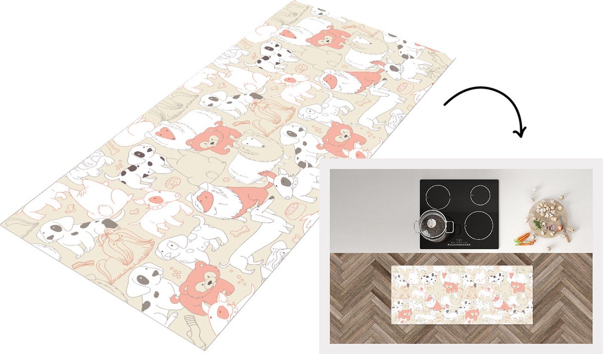 KitchenYeah Keukenloper - Loper keuken - Patronen - Hond - Hondenvoer - 120x50 cm - Keukenloper vinyl Multicolor