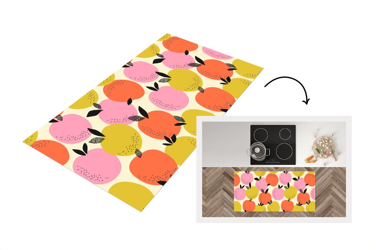 KitchenYeah Keukenloper - Loper keuken - Sinaasappel - Zomer - Patronen - 120x60 cm - Keukenloper vinyl Multicolor