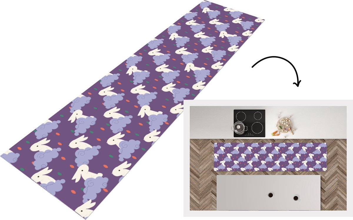 KitchenYeah Keukenloper - Loper keuken - Patronen - Konijn - Lucht - 240x60 cm - Keukenloper vinyl Multicolor