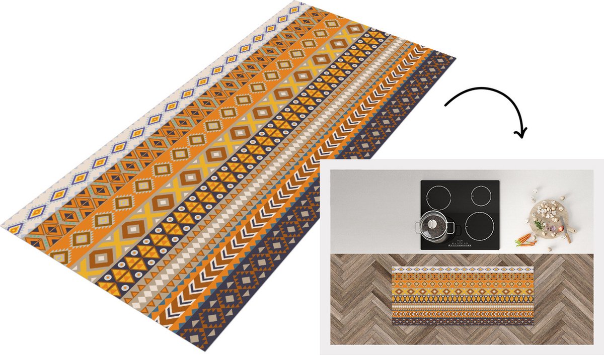 KitchenYeah Keukenloper - Loper keuken - Patronen - Afrika - Abstract - 120x50 cm - Keukenloper vinyl Multicolor