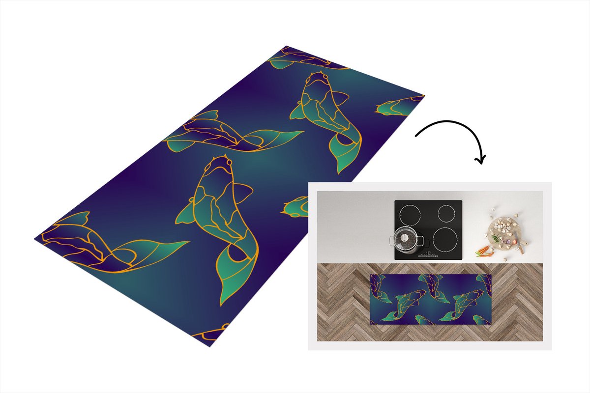 KitchenYeah Keukenloper - Loper keuken - Patronen - Vis - Koi - 120x50 cm - Keukenloper vinyl Multicolor
