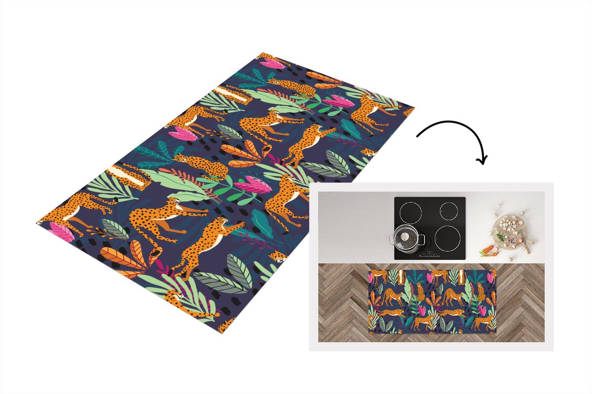 KitchenYeah Keukenloper - Loper keuken - Patroon - Cheetah - Jungle - 120x60 cm - Keukenloper vinyl Multicolor
