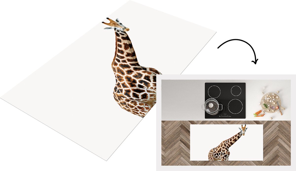 KitchenYeah Keukenloper - Loper keuken - Giraffe - Witte achtergrond - Woonkamer - Slaapkamer - 120x60 cm - Keukenloper vinyl Multicolor