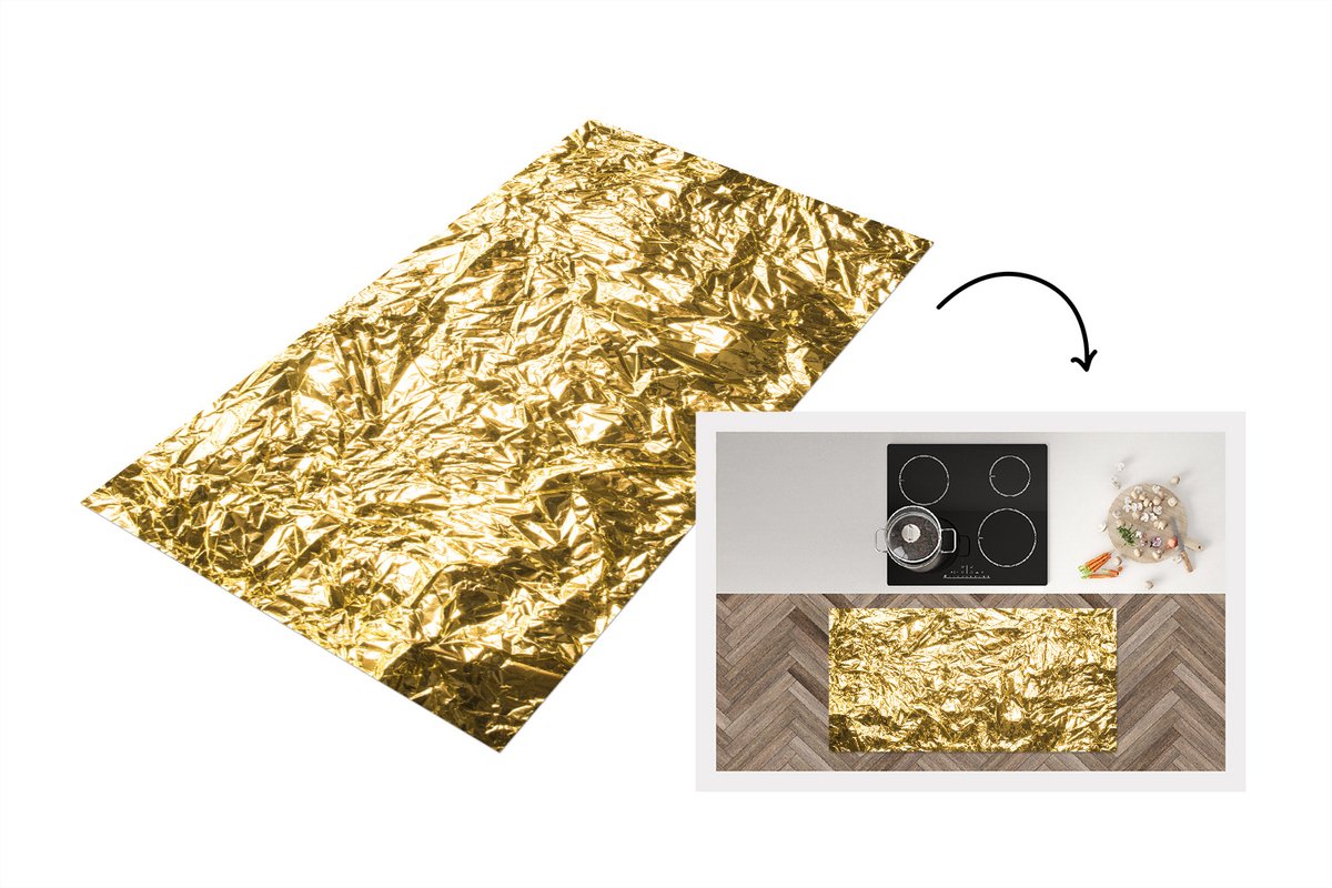 KitchenYeah Keukenloper - Loper keuken - Gouden folie met een gerimpelde textuur - 120x60 cm - Keukenloper vinyl Multicolor