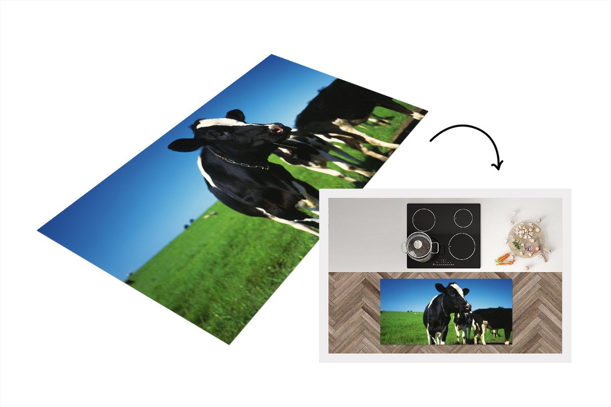 KitchenYeah Keukenloper - Loper keuken - Koeien - Gras - Dieren - 120x60 cm - Keukenloper vinyl Multicolor