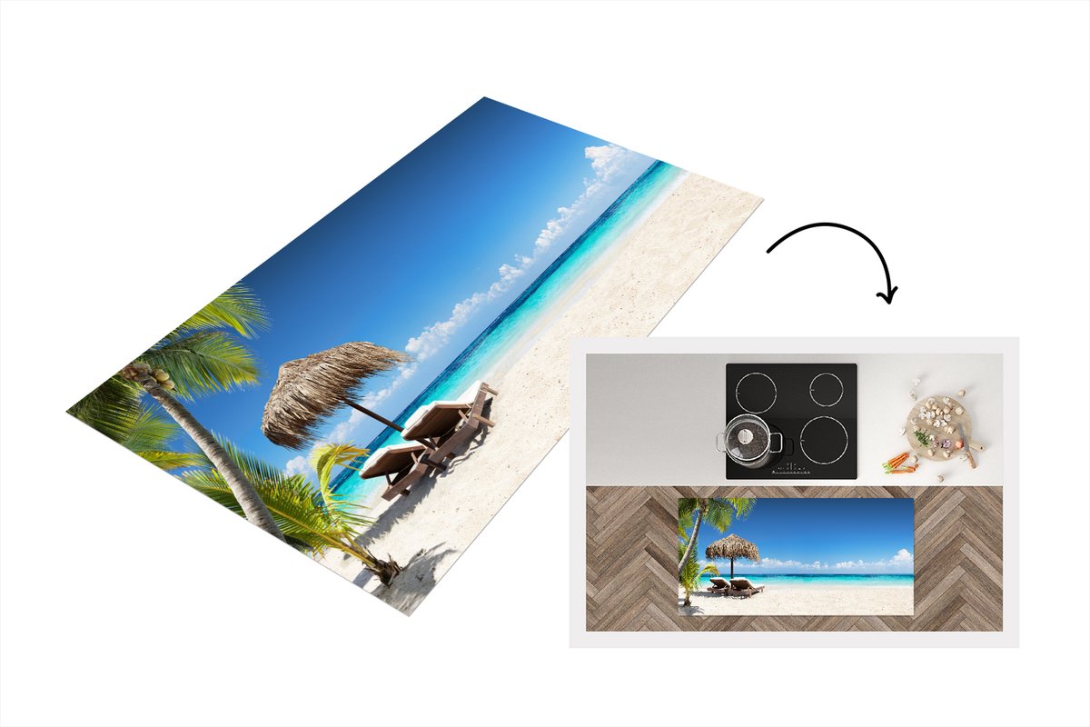 KitchenYeah Keukenloper - Loper keuken - Strand - Parasol - Zee - 120x60 cm - Keukenloper vinyl Multicolor