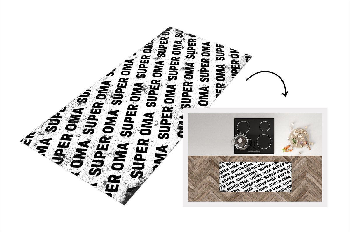 KitchenYeah Keukenloper - Loper keuken - Moederdag - Oma - Super Oma - Vintage - Quotes - zwart wit - 120x50 cm - Keukenloper vinyl Zwart; Wit