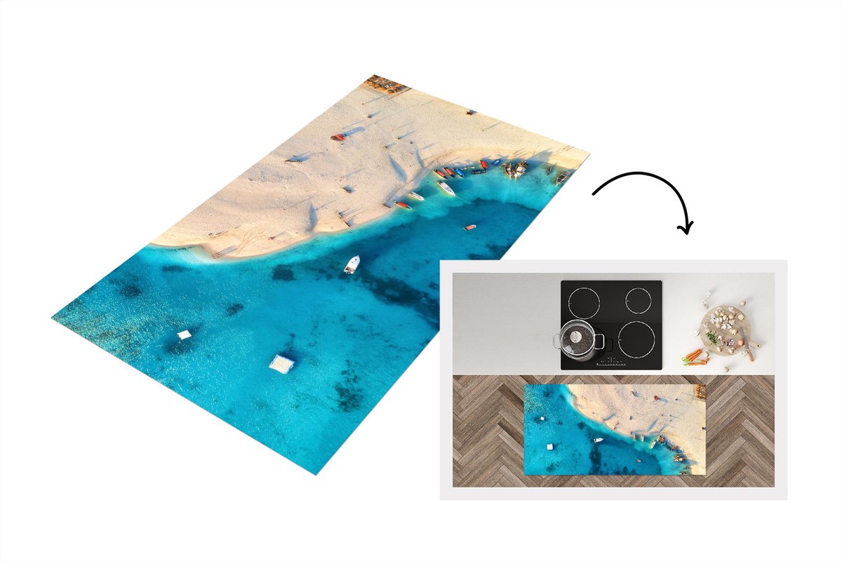 KitchenYeah Keukenloper - Loper keuken - Zee - Boot - Kleuren - 120x60 cm - Keukenloper vinyl Multicolor