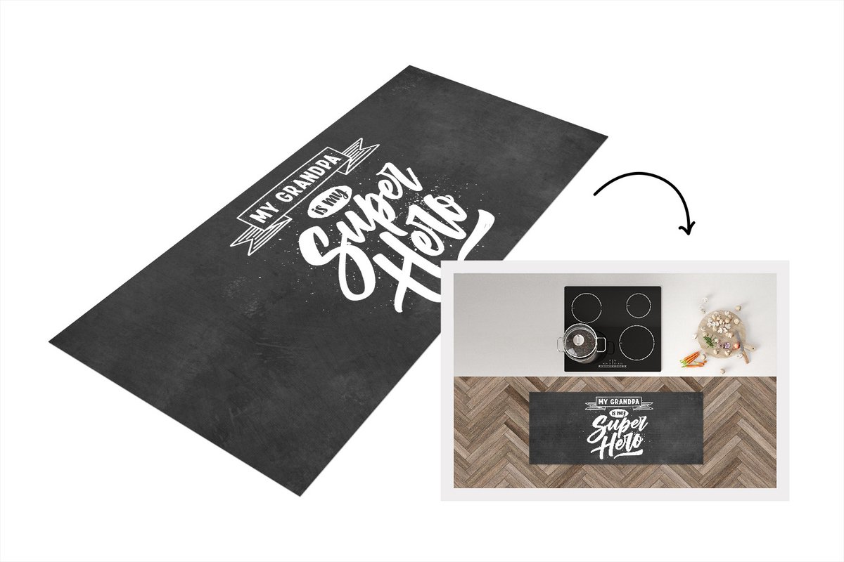 KitchenYeah Keukenloper - Loper keuken - Opa cadeau - Vaderdag - Quote - My grandpa is my superhero - Spreuken - 120x50 cm - Keukenloper vinyl Multicolor