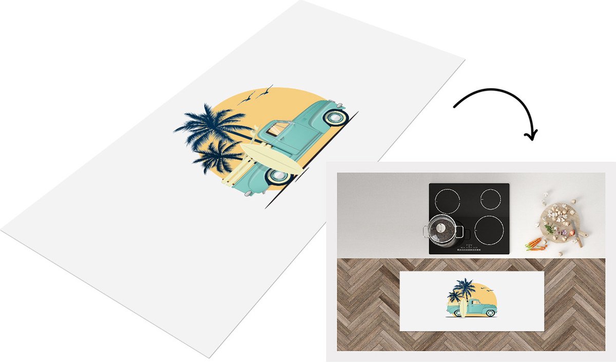 KitchenYeah Keukenloper - Loper keuken - Bus - Surfboard - Palmboom - 120x50 cm - Keukenloper vinyl Multicolor