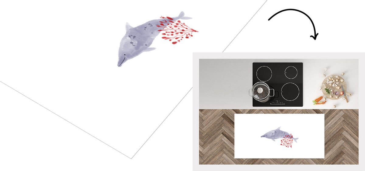 KitchenYeah Keukenloper - Loper keuken - Vis - Planten - Aquarel - 120x60 cm - Keukenloper vinyl Multicolor