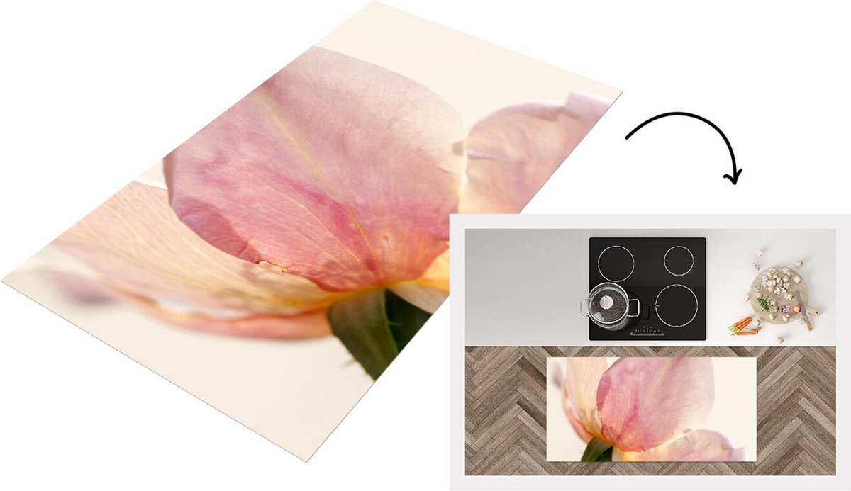 KitchenYeah Keukenloper - Loper keuken - Een nog jonge en gevoelige roze roos met witte achtergrond - 120x60 cm - Keukenloper vinyl Multicolor