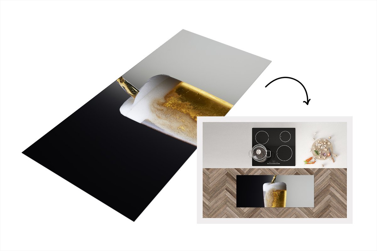 KitchenYeah Keukenloper - Loper keuken - Zalig biertje op een zwarte achtergrond - 120x50 cm - Keukenloper vinyl Multicolor