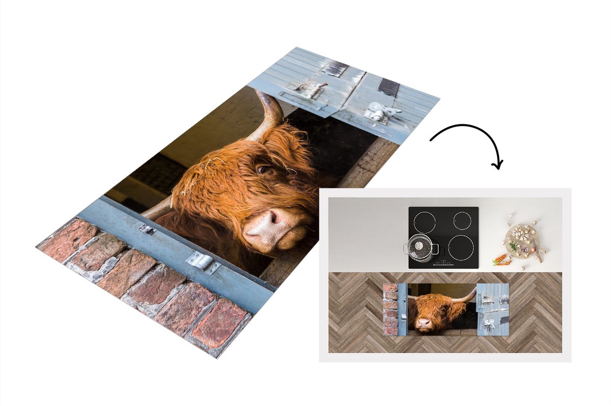 KitchenYeah Keukenloper - Loper keuken - Schotse Hooglander - Boerderij - Schuur - Keukenloper vinyl Multicolor