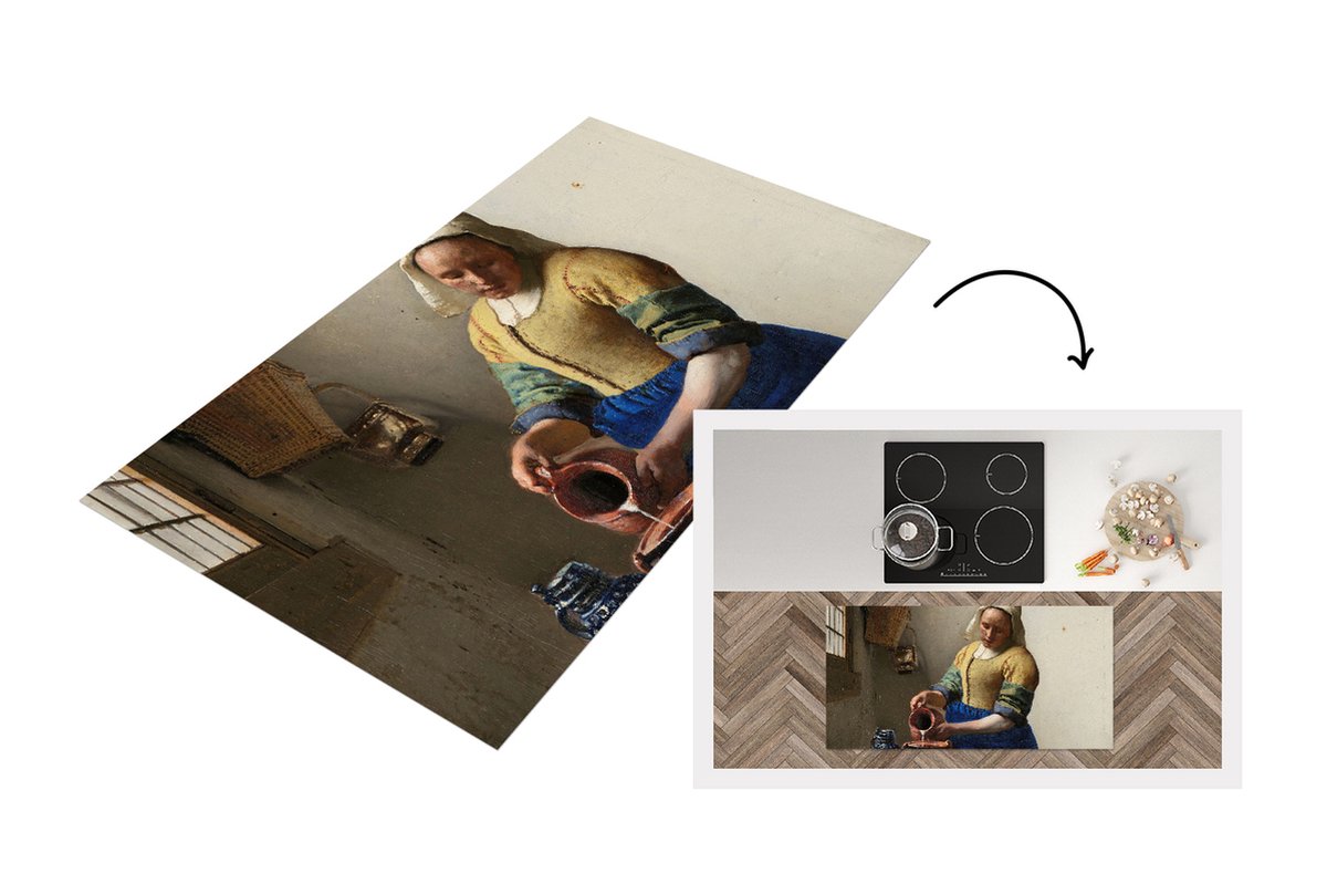 KitchenYeah Keukenloper - Loper keuken - Het melkmeisje - Schilderij van Johannes Vermeer - 120x60 cm - Keukenloper vinyl Multicolor