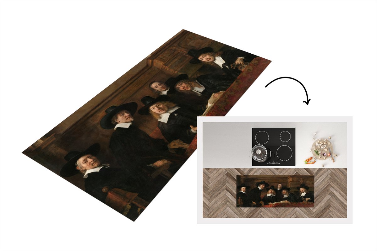 KitchenYeah Keukenloper - Loper keuken - De staalmeesters - Schilderij van Rembrandt van Rijn - 120x50 cm - Keukenloper vinyl Multicolor