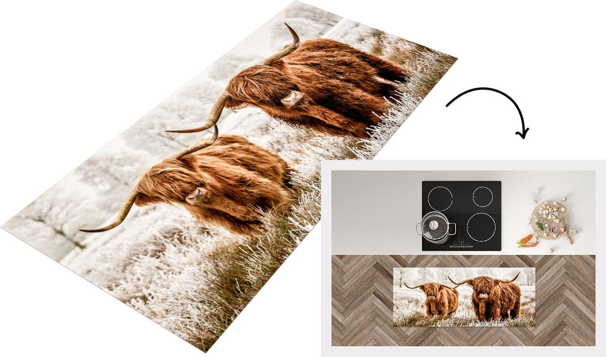 KitchenYeah Keukenloper - Loper keuken - Schotse hooglander - Dieren - Koe - 120x50 cm - Keukenloper vinyl Multicolor