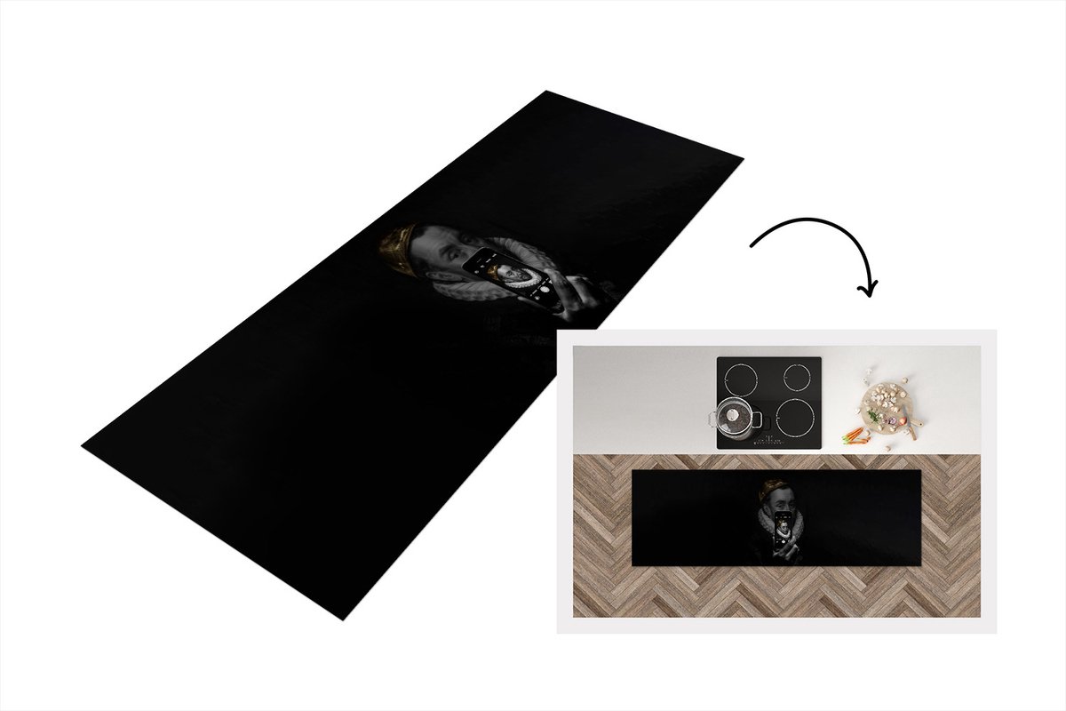 KitchenYeah Keukenloper - Loper keuken - Willem van Oranje - Adriaen Thomasz - Zwart - Wit - 150x50 cm - Keukenloper vinyl Multicolor