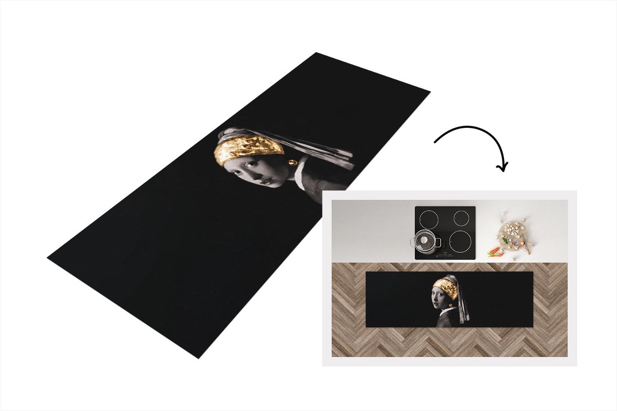 KitchenYeah Keukenloper - Loper keuken - Meisje met de parel - Vermeer - Goud - 180x60 cm - Keukenloper vinyl Multicolor