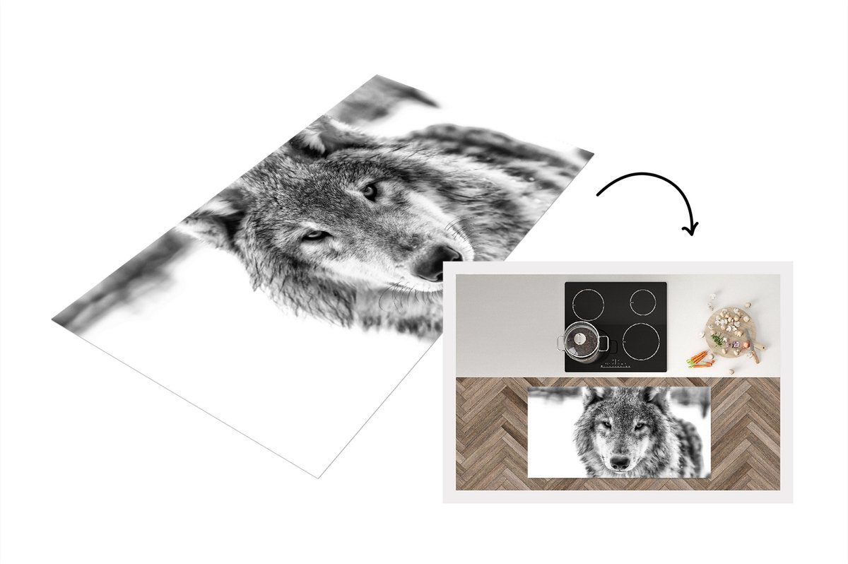 KitchenYeah Keukenloper - Loper keuken - Dierenprofiel wolf in zwart-wit - Keukenloper vinyl, foto 2