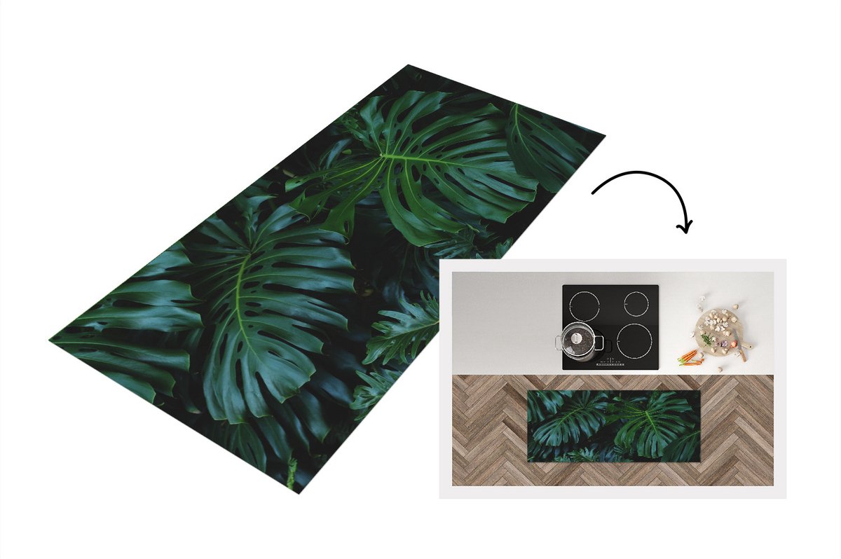 KitchenYeah Keukenloper - Loper keuken - Jungle - Bladeren - Design - 120x50 cm - Keukenloper vinyl Multicolor