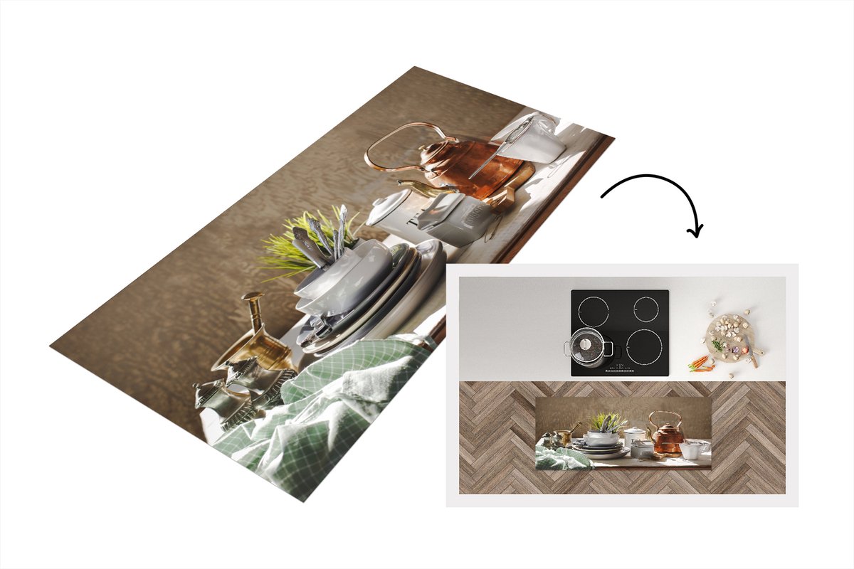 Keukenloper - Loper keuken - Kookgerei - Thee - Keuken - 120x50 cm - Keukenloper vinyl