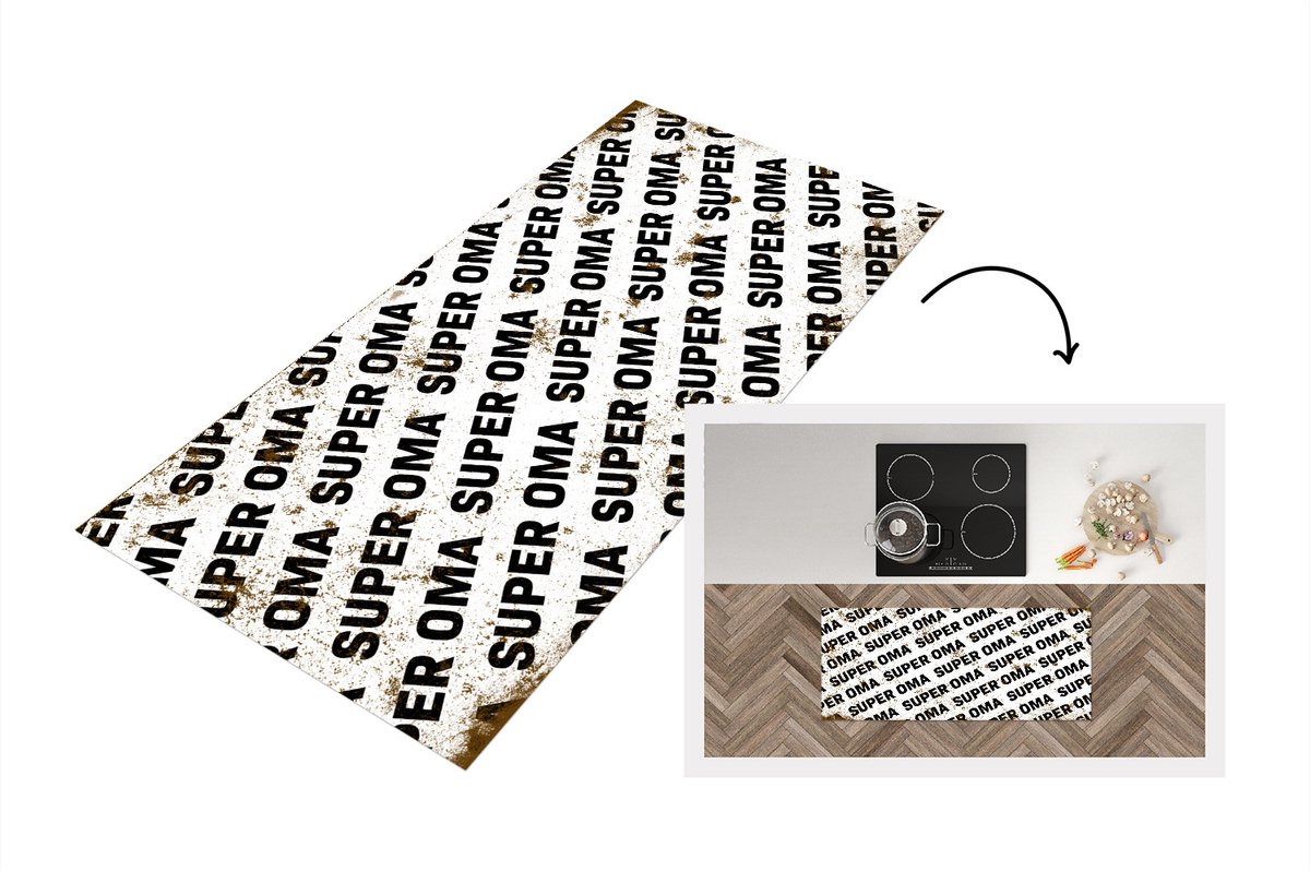 KitchenYeah Keukenloper - Loper keuken - Moederdag - Oma - Super Oma - Vintage - Quotes - 120x50 cm - Keukenloper vinyl Multicolor
