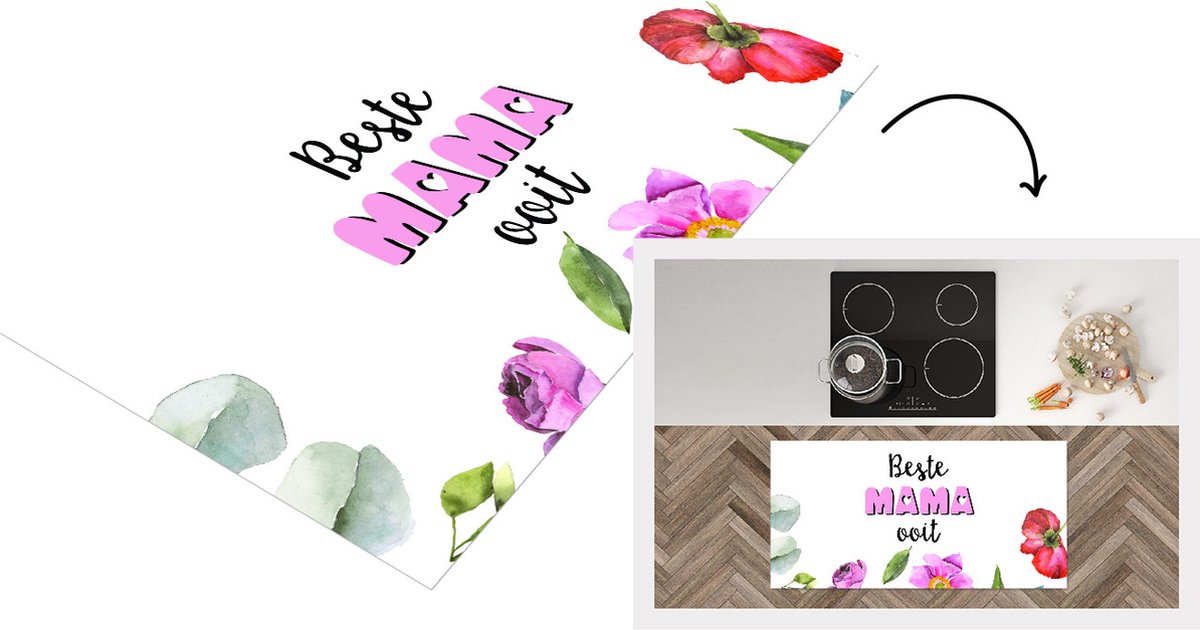 KitchenYeah Keukenloper - Loper keuken - Quotes - Beste mama ooit - Spreuken - Mama - 120x60 cm - Keukenloper vinyl Multicolor