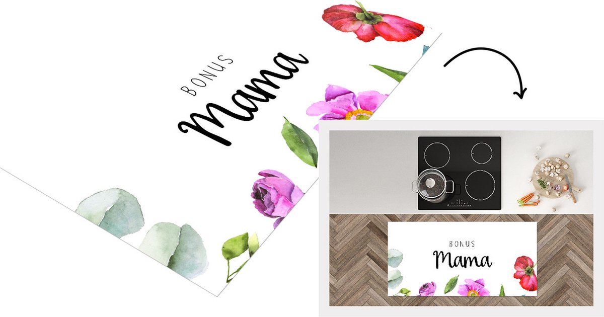 KitchenYeah Keukenloper - Loper keuken - Spreuken - Bonus Mama - Quotes - Mama - 120x60 cm - Keukenloper vinyl Multicolor