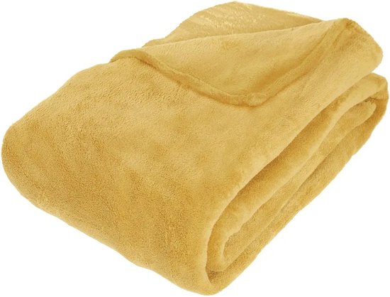 Grote Fleece deken/fleeceplaid oker geel 180 x 230 cm polyester