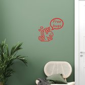 Stickerheld - Muursticker Free hugs - Woonkamer - Eenhoorn/Unicorn - Cadeau - Mat Rood - 41.3x44.3cm