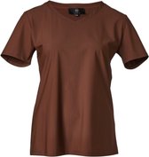 Dames shirt korte mouwen travelstof  v-hals  koffie | Maat 2XL
